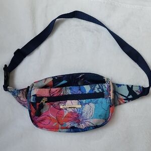 Floral Quilted Waist Bag with Navy Strap